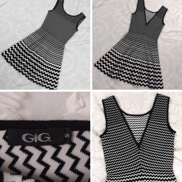 GIG BLACK AND WHITE ZIG ZAG KNIT FIT & FLARE DRESS Size Small - Picture 8 of 11